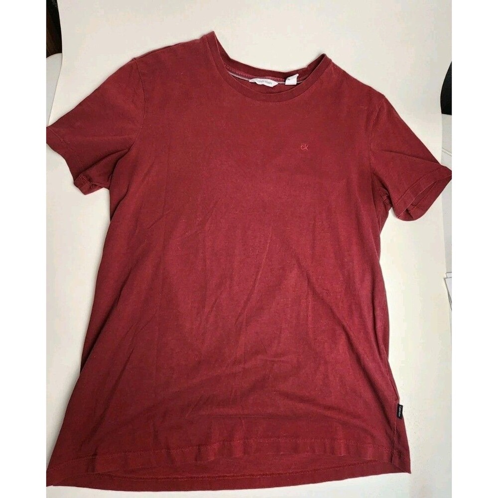 Calvin Klein Liquid Touch Shirt M Burgundy Chest Logo Short Sleeve Preppy Mens